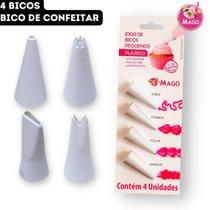 Kit Bico de Confeitar Plástico Pequeno Resistente Confeitaria Bolo Mago - pct 4 Bicos