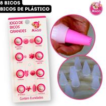 Kit Bico de Confeitar Plástico Super Resistente Grande Mago - 8 Bicos