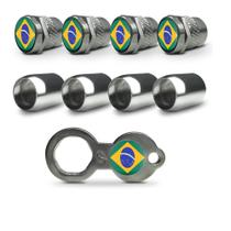 Kit Bico Valvula Pneu Roda Cromado Antifurto Bandeira Brasil Kit Bico Valvula Pneu Roda Cromado Antifurto Bandeira Brasil
