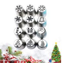 Kit Bicos De Confeitar Russo Decorativos Natalino 12 Peças em Inox