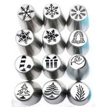 Kit Bicos De Confeitar Russo Decorativos Natalino 12 Peças Inox
