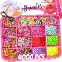 Kit Bijuteria Miçangas 4000pçs Diversas Colar Pulseira Bolinhas Com Chaveiro Exclusivo Crie Artesanatos Kit Bijuteria Miçangas 4000pçs Diversas Colar Pulseira Bolinhas Com Chaveiro Exclusivo Crie Artesanatos