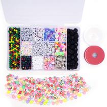 Kit Bijuteria Pulseira Colares Miçangas Diversas Letras 2800 Pçs + Caixa Divisória