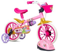Kit Bike Aro 12 Infantil Cestinha Meninas com Capacete Princesas Nathor