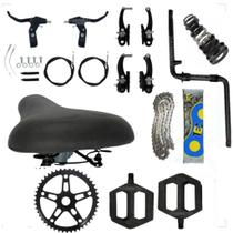 Kit Bike Banco Selim Molas + Freio V-Brake + Pedal + Pedivela + Corrente + Coroa + Movimento Central