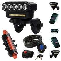 Kit Bike Completo com Farol 5 LEDs + Luz Traseira LED de Sinalização + Cadeado de Cabo Flexível