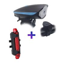 Kit Bike Farol Bicicleta com Buzina + Lanterna Traseira Recarregáveis USB