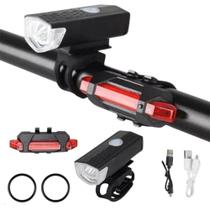 Kit Bike Farol Refletor Frontal e Traseira Lente de Vidro e Iluminação Ultra Led Recarregável USB Segurança no Trânsito