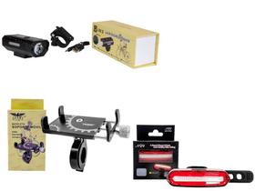 Kit Bike : Farol Traseiro + Dianteiro + Suporte Para Celular