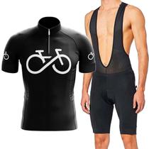 Kit Bike Forever Bretelle Curto Gel Camisa Ciclismo Preta Pro Uv