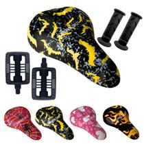 Kit Bike Infantil Banco Selim + Par Manoplas Punhos + Pedal Nylon Aro 16 à 20 Mirim