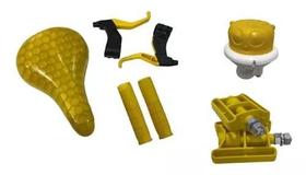 Kit Bike Kids Banco Manopla Buzina Pedal Amarelo