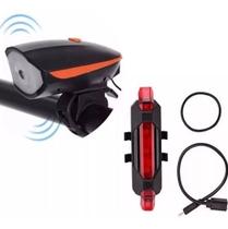 Kit Bike Lanterna Strobo Buzina + Farol Traseiro Led Usb - B2T