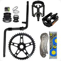 Kit Bike Pedivela Monobloco + Coroa 46d + Pedal + Corrente + Movimento Central Completo - Confort Line