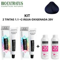 Kit bio extratus 2 tintas 1.1 preto azulado + 2 água oxigenada 20 vol