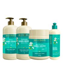 Kit Bio Extratus Cachos & Crespos Abissínia e Rícino Shampoo Condicionador Máscara e Finalizador (4 produtos)