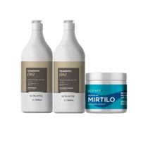 Kit Bioplastia In Shampoo + Condicionador 1 Litro + Máscara Mirtilo 450g Lowell