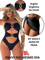 Kit Biquini com bojo Neon de Moda Praia Roupas Femininas Neon CaneladoSaia Pareô Curta Saída Praia