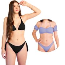 Kit Biquini Cortininha Com Ciganinha Liso Basico