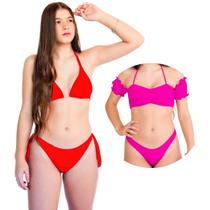 Kit Biquini Cortininha Com Ciganinha Liso Basico Kit Biquini Cortininha Com Ciganinha Liso Basico