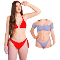 Kit Biquini Cortininha Com Ciganinha Liso Basico