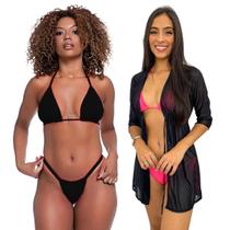 Kit Biquíni Fita Marquinha Com Saída de Praia Tecido Leve Kit Biquíni Fita Marquinha Com Saída de Praia Tecido Leve