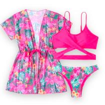 Kit Biquíni Juvenil 3 Peças Moda Praia Piscina Verão C Saida Kit Biquíni Juvenil 3 Peças Moda Praia Piscina Verão C Saida