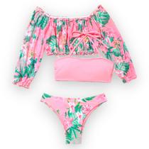 Kit Biquíni Juvenil 3 Peças Moda Praia Piscina Verão Saida Kit Biquíni Juvenil 3 Peças Moda Praia Piscina Verão Saida