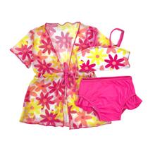 Kit Biquíni + Kimono Saída De Praia Tule Floral Infantil