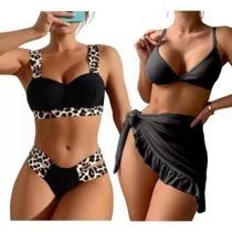 Kit Biquini Neon Tiras Grossa E Saia Pareô Curta Saída PraiA blogueira