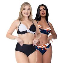 Kit Biquínis Feminino Hot Pant Bicolor Cós Alto Bojo Fixo Kit Biquínis Feminino Hot Pant Bicolor Cós Alto Bojo Fixo