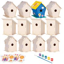 Kit Birdhouse de madeira Neliblu 12 DIY com tintas e pincéis para crianças Kit Birdhouse de madeira Neliblu 12 DIY com tintas e pincéis para crianças