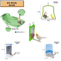Kit Birds - 1 Comedouro 220ml+1 Bebedouro 300ml+1 Bica Bica+1 Banheira Aves+1 Balanço G - Calopsita
