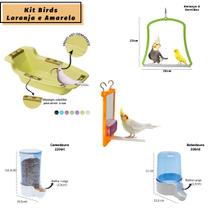 Kit Birds - 1 Comedouro 220ml+1 Bebedouro 300ml+1 Bica Bica+1 Banheira Aves+1 Balanço G - Calopsita