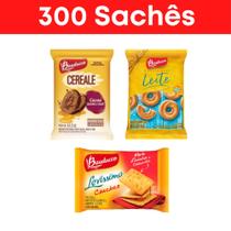 Kit biscoito bauducco sabores cereale, amanteigado leite e cracker 300 sachês