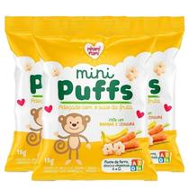 Kit Biscoito de Arroz Mini Puffs Banana e Cenoura Nhami Mami - 3 pacotes de 15g Kit Biscoito de Arroz Mini Puffs Banana e Cenoura Nhami Mami - 3 pacotes de 15g