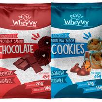 Kit Biscoito Fit Wheyviv Sabor Cookies e Chocolate com Whey Protein Caixa 20 unidades de 45g Wheyviv