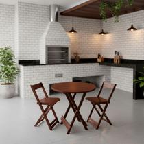 Kit Bistrô Redondo Eucalipto Dobrável com 2 Banqueta Madeira cor: Imbuia Kit Bistrô Redondo Eucalipto Dobrável com 2 Banqueta Madeira cor: Imbuia