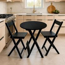 Kit Bistrô Redondo Eucalipto Dobrável com 2 Banquetas de Madeira Kit Bistrô Redondo Eucalipto Dobrável com 2 Banquetas de Madeira