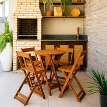 Kit Bistrô Redondo Eucalipto Dobrável com 4 Banquetas de Madeira cor: Mel Kit Bistrô Redondo Eucalipto Dobrável com 4 Banquetas de Madeira cor: Mel