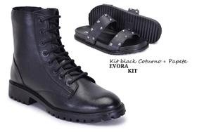 Kit Black Feminino Coturno Sandalia Papete Moda Elegante