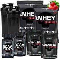 Kit Black Skull: 2x Whey Turbo 907g + 2x Creatina Refil 150g + 2x Bcaa 30 tabs + 2 Coqueteleiras Kit Black Skull: 2x Whey Turbo 907g + 2x Creatina Refil 150g + 2x Bcaa 30 tabs + 2 Coqueteleiras