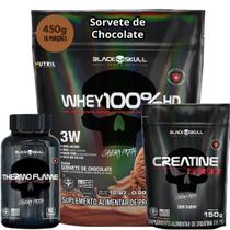 Kit Black Skull - Creatina Monohidratada Turbo 150g + Termogênico Thermo Flame 60 caps + Whey 100% HD REFIL Gourmet 450g - Força Ganho de Massa Magra Kit Black Skull - Creatina Monohidratada Turbo 150g + Termogênico Thermo Flame 60 caps + Whey 100% HD REFIL Gourmet 450g - Força Ganho de Massa Magra