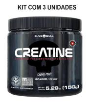 Kit Black Skull Creatine Sem Sabor Com 3 Potes De 150g Cada