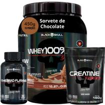Kit Black Skull - Whey 100% HD POTE Gourmet 450g + Creatina Monohidratada Turbo 150g + Termogênico Thermo Flame 60 caps- Combo Ganho de Massa Muscular Kit Black Skull - Whey 100% HD POTE Gourmet 450g + Creatina Monohidratada Turbo 150g + Termogênico Thermo Flame 60 caps- Combo Ganho de Massa Muscular