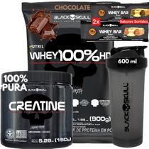 Kit Black Skull Whey Protein 100% HD Pure Concentrado Isolado Hidrolisado + Creatina + Coqueteleira Kit Black Skull Whey Protein 100% HD Pure Concentrado Isolado Hidrolisado + Creatina + Coqueteleira
