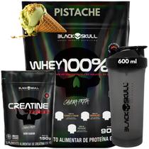 Kit Black Skull Whey Protein 100% HD Pure Concentrado Isolado Hidrolisado + Creatina + Coqueteleira