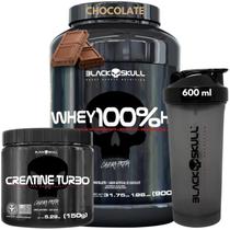 Kit Black Skull - Whey Protein POTE 100% HD Pure 3W Isolado Hidrolisado Concentrado + Creatina turbo 150g + Coqueteleira