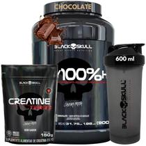 Kit Black Skull - Whey Protein POTE 100% HD Pure 3W Isolado Hidrolisado Concentrado + Creatina turbo 150g + Coqueteleira