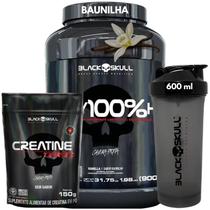 Kit Black Skull - Whey Protein POTE 100% HD Pure 3W Isolado Hidrolisado Concentrado + Creatina turbo 150g + Coqueteleira